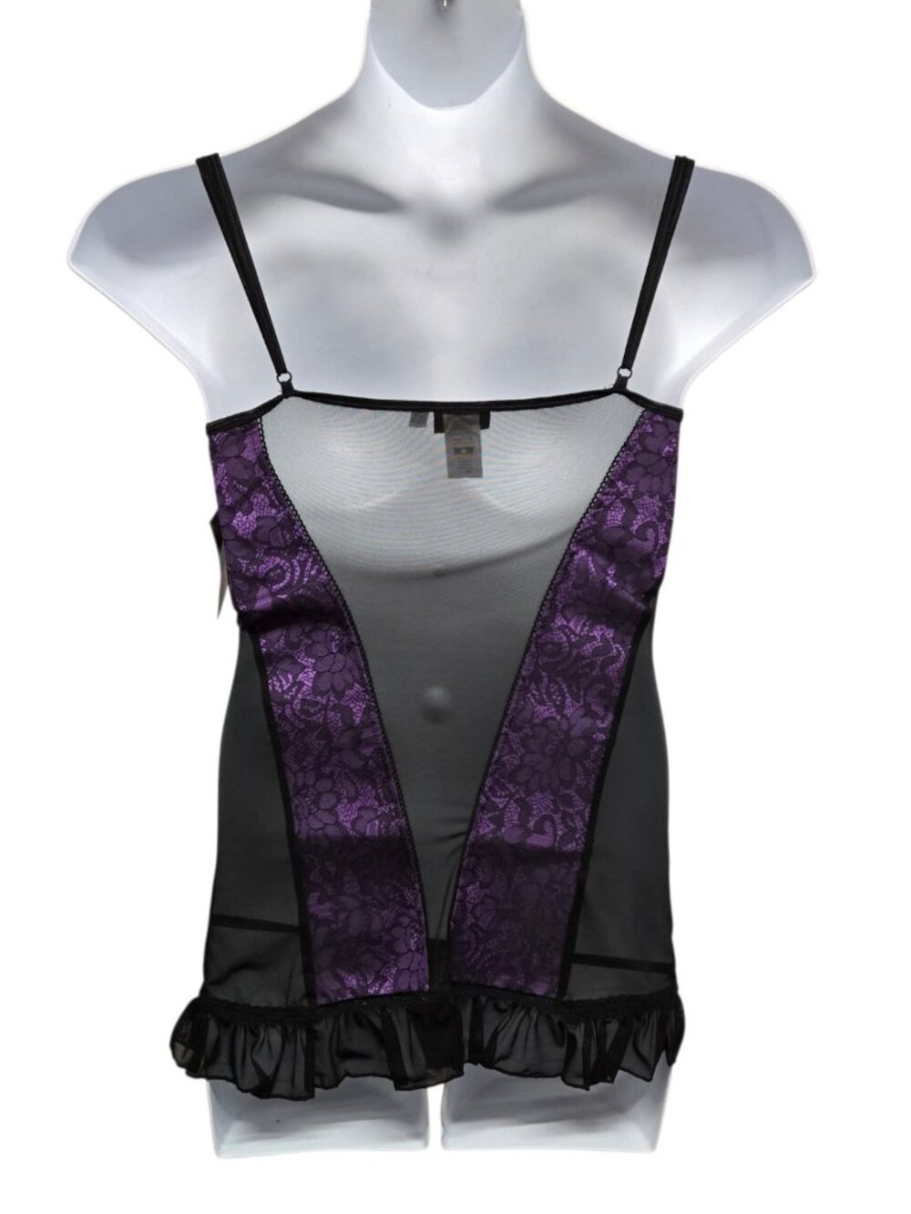Dreamgirl Lingerie  Babydoll Thong Set Purple Black Size Large Coquette Sexy - Picture 2 of 7